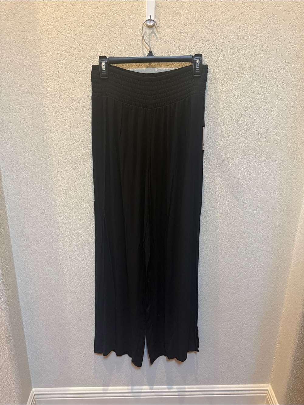 Black Wide Leg Elastic Waist Pants,